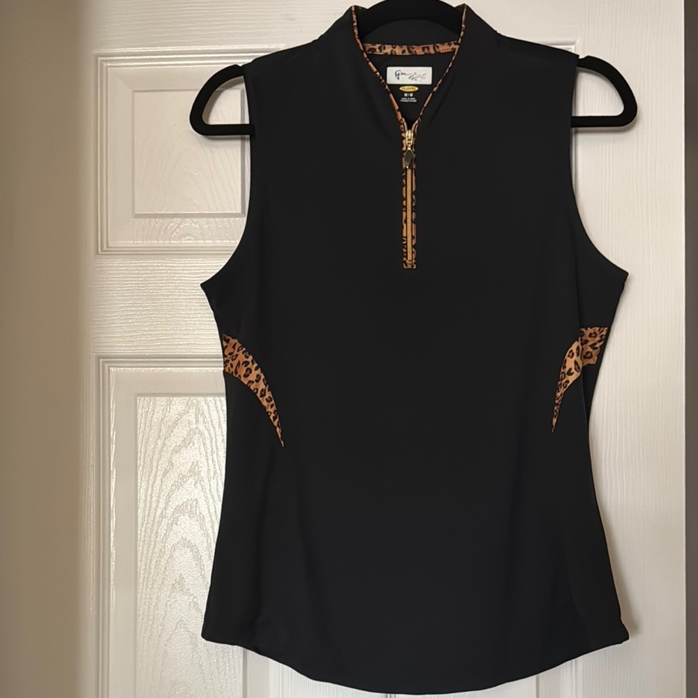 Greg Norman Collection Black Tank with Leopard Accents